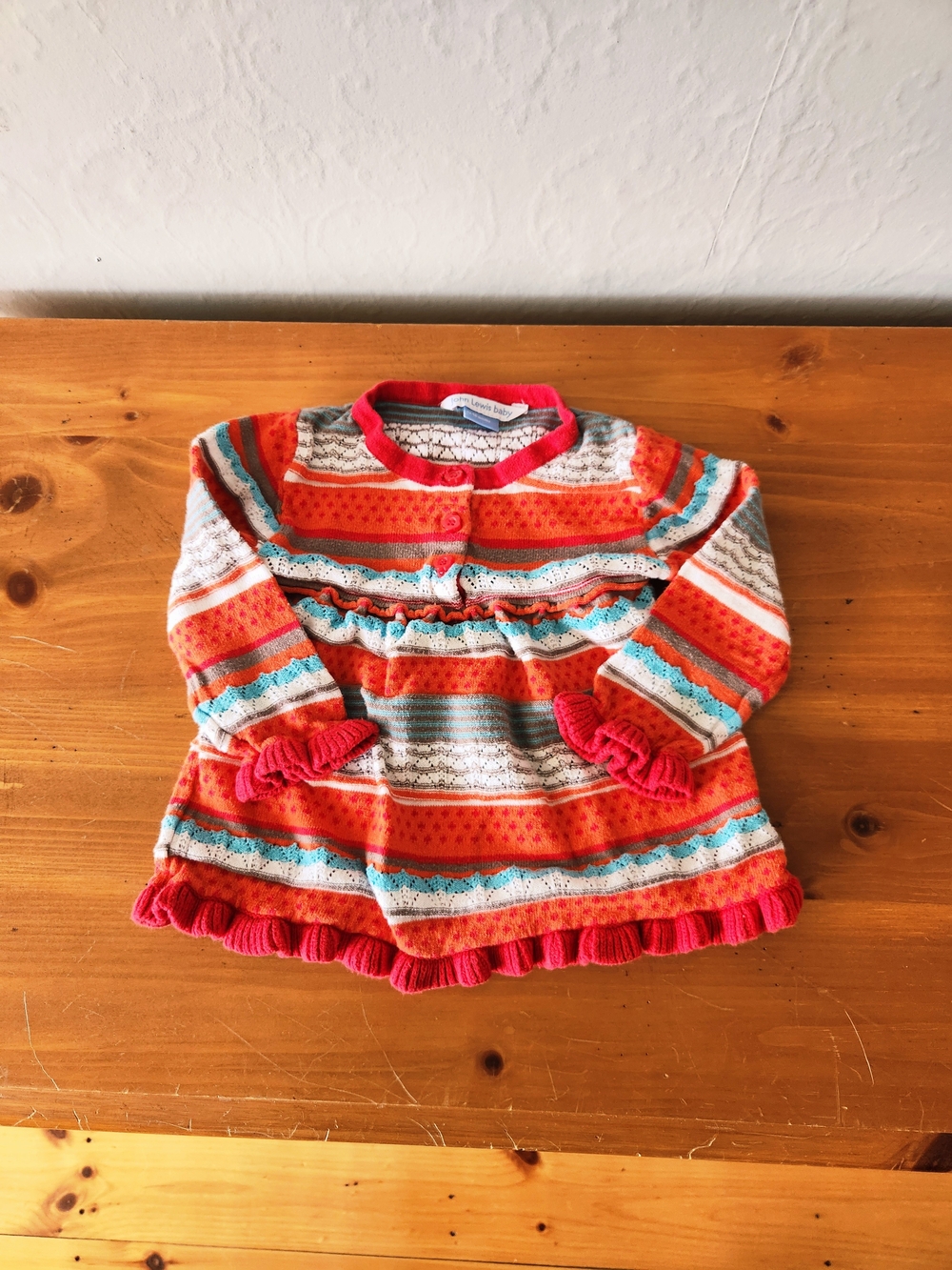 John Lewis 12-18 Month Striped Ruffle Knit Sweater